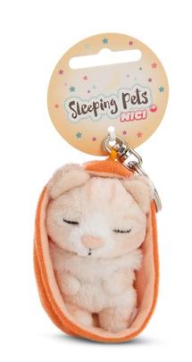 NICI klíčenka spící Kočička béžová 12 cm, oranžový košík, GREEN