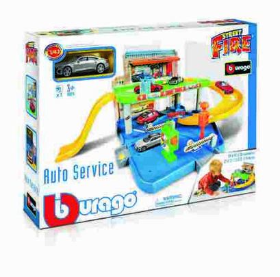 Bburago - STREET FIRE, Garáž s autoservisem + autíčko, 1:43