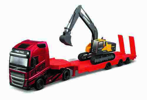 Bburago - Haulers construction, Kamion Volvo FH16 Globetrotter 750 XXL s bagrem Volvo EC220E, 1:43