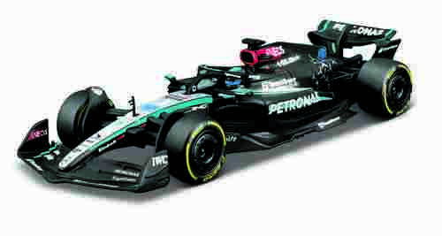 Bburago - RACE Formule F1 v dekorativním boxu, Mercedes-AMG Petronas W15 (2024), #63 G.Russell, 1:43