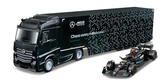 Bburago – RACE M-B Tahač s návěsem + F1 Mercedes-AMG Petronas W15 (2024), #63 George Russell, 1:43